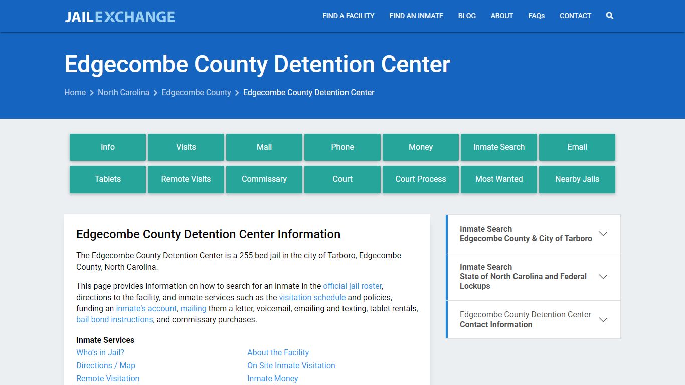Edgecombe County Detention Center, NC Inmate Search, Information